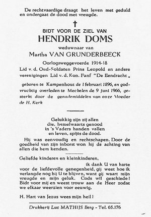 Doodsprentje Henricus (Rik) Doms