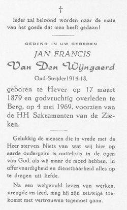Doodsprentje Joannes (Jan) Franciscus Van den Wijngaerd