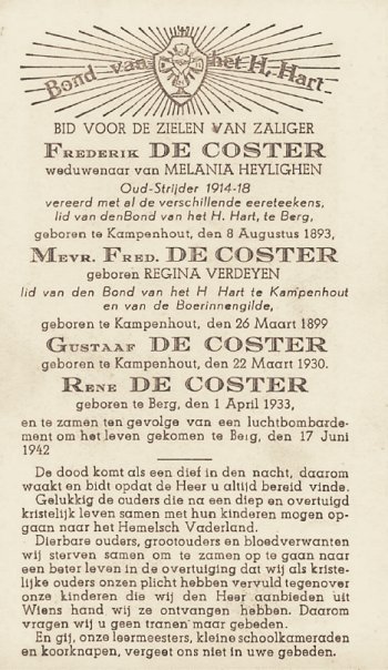 Bidprentje familie De Coster